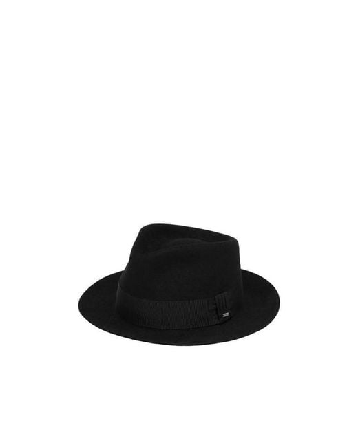 Saint Laurent Black Logo Plaaque Fedora Hat