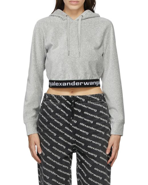 Alexander Wang Gray Elasticated Hem Cropped Hoodie