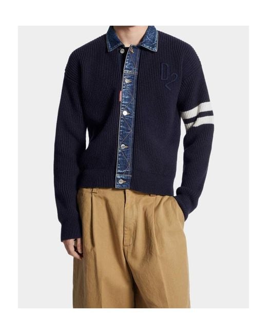 DSquared² Blue Denim Mix Cardigan for men
