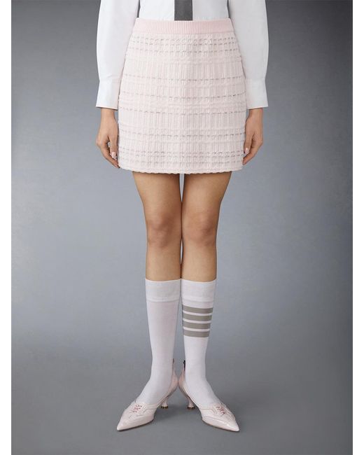 Thom Browne Pink Seersucker Knit Tweed Jacquard Mini Skirt