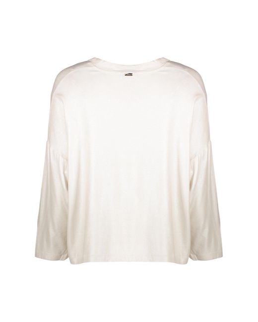 Herno Natural Neutral Cropped Blouse With Long Sleeves