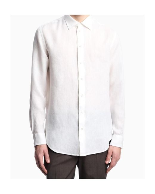 Emporio Armani White Garment-Dyed Linen Shirt With French Collar for men