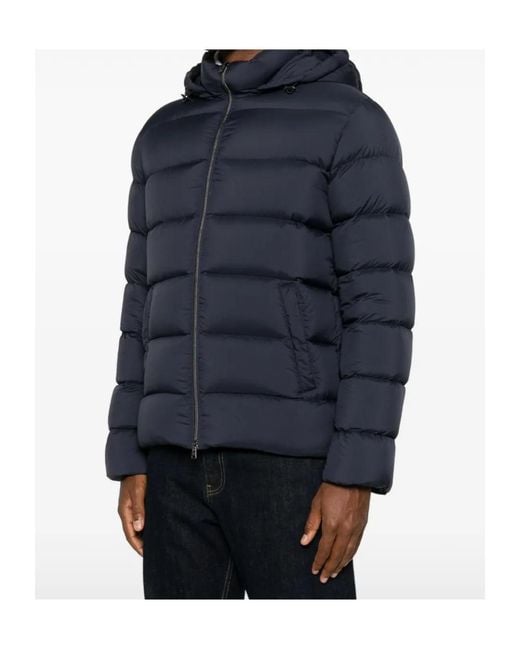 Herno Blue Quilted Hooded Jacket for men
