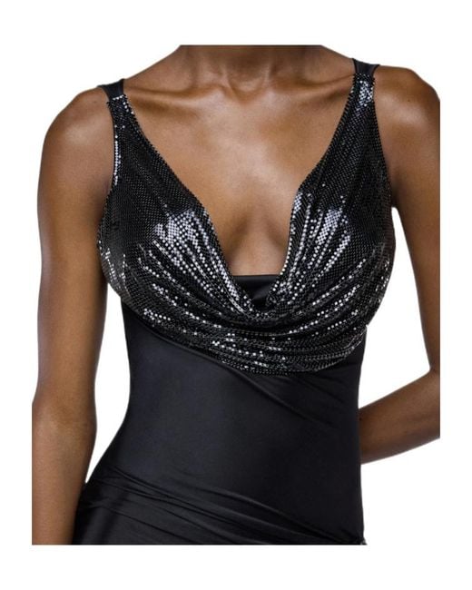 Rabanne Black Rabanne Draped Cowl-Neck Maxi Dress