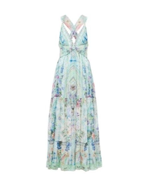 Camilla Blue Crystal-Embellished Silk Maxi Dress