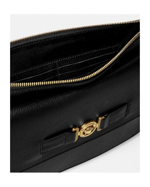 Versace Black Medusa-Plaque Zipped Clutch Bag for men