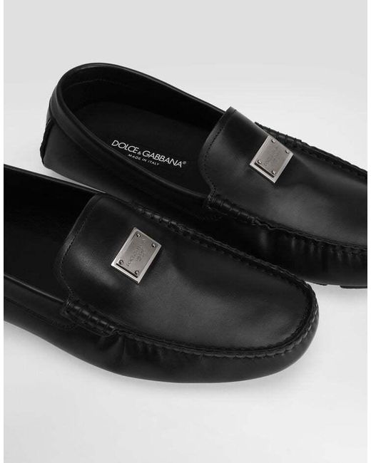 Dolce & Gabbana Black Logo Plaque Moccasins for men