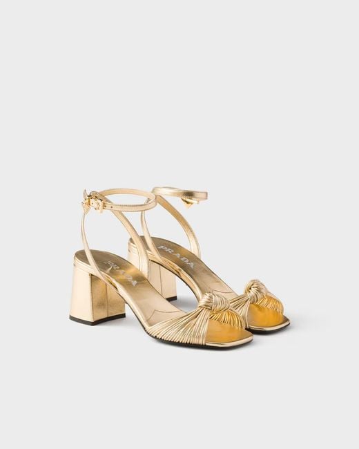 Prada Metallic Knotted Strap Heeled Sandals