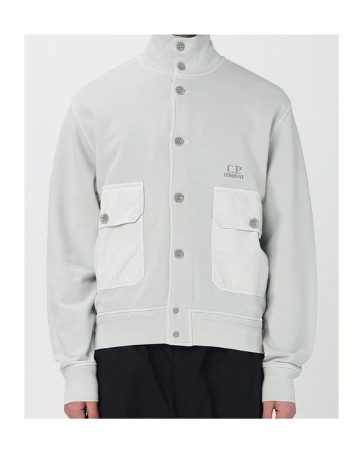 C P Company Gray High Neck Diagonal Fleece Sweatshirt for men