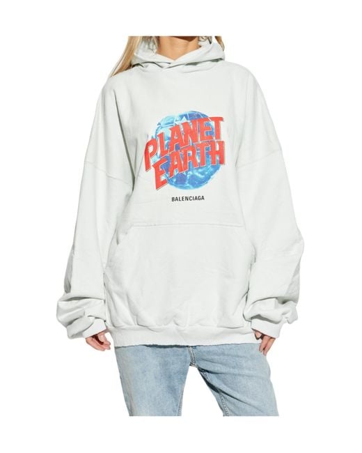 Balenciaga White Planet Earth Printed Hoodie for men