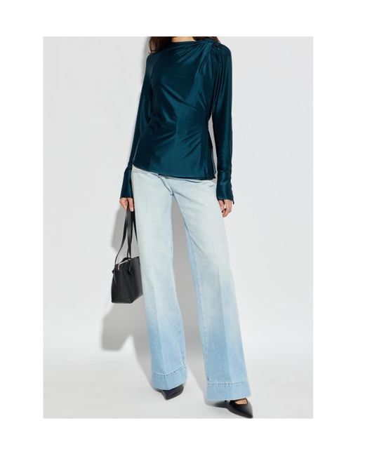 Victoria Beckham Blue Logo Patch Flared Jeans