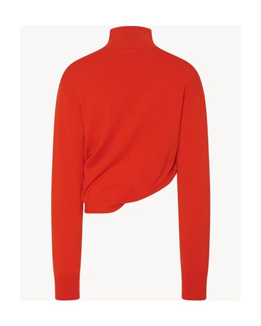 The Row Red High-Neck Asymmetrical Cashmere Sweater