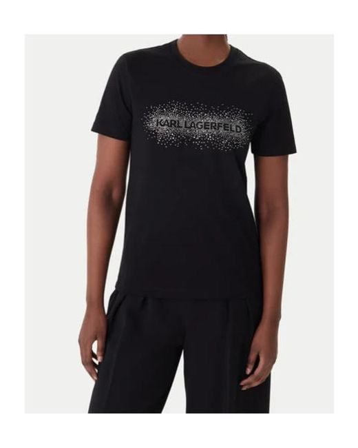 Karl Lagerfeld Black Rhinestone-Embellishment Crew-Neck T-Shirt