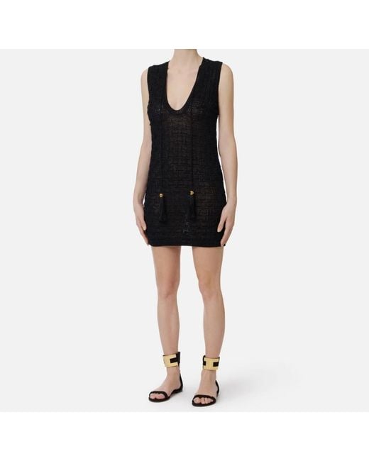 Elisabetta Franchi Black Tassel Detailed Sleeveless Knitted Dress