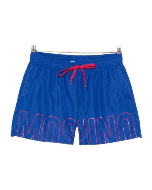 Moschino Blue Logo-Print Drawstring Swim Trunks for men
