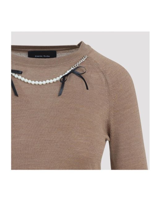 Simone Rocha Brown Embellished Knitted Jumper