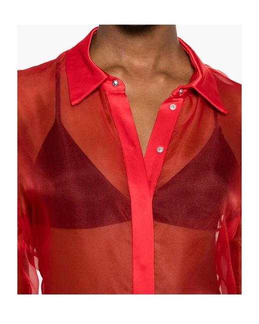 David Koma Red Semi-Sheer Panelled Shirt