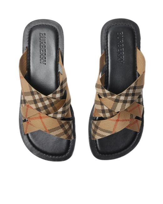 Burberry Brown Check Printed Slip-On Slides for men