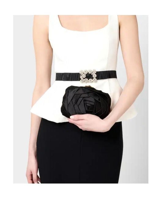 Roger Vivier Black Rose-Motif Chain Mini Bag