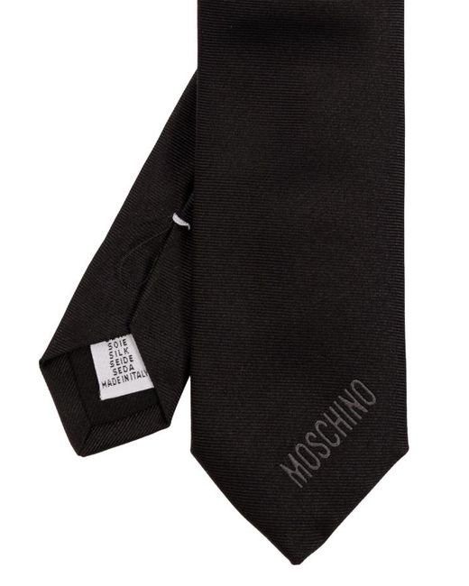 Moschino Black Logo Embroidered Pointed Tip Tie for men