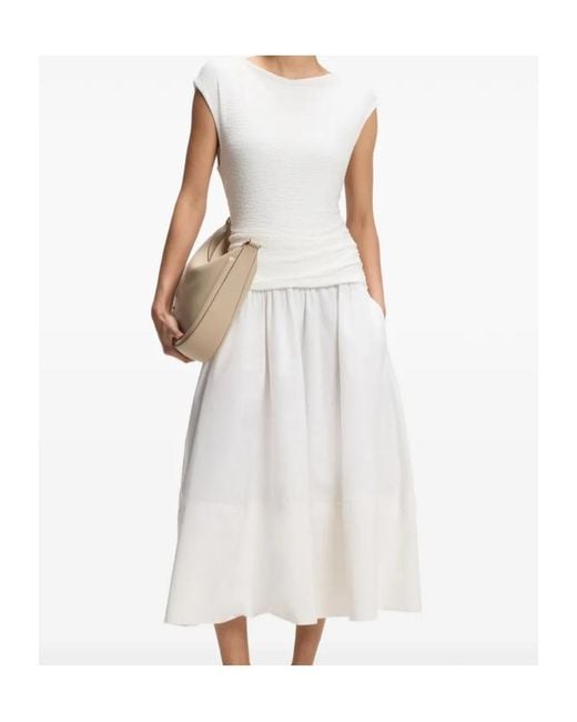 Boss White Ruched-Detail Midi Dress