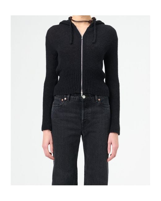 Our Legacy Black Compact Hood Knitted Zip-Up Cardigan