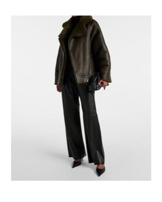 Nour Hammour Brown Jacqueline Shearling-Trimmed Leather Jacket