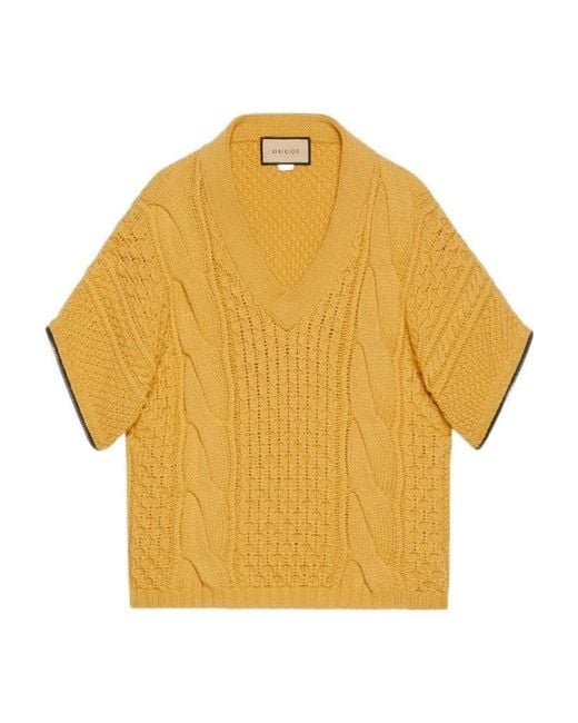 Gucci Yellow V-Neck Long Sleeved Sweater for men