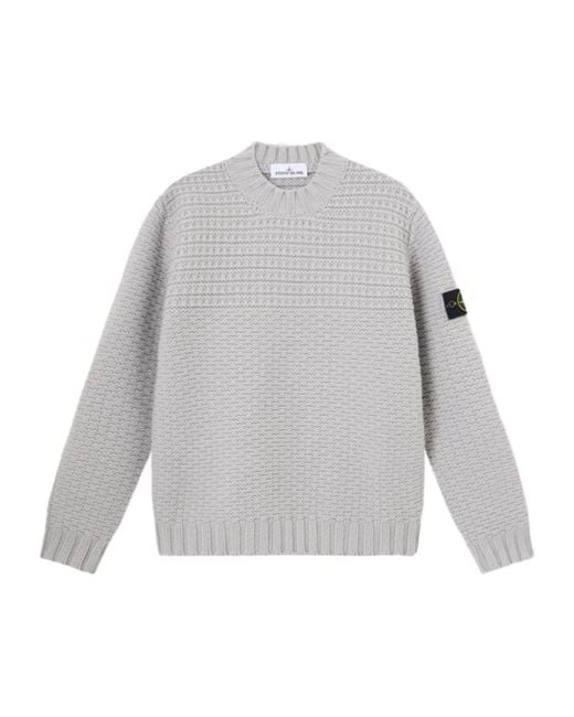 Stone Island Gray Mock Neck Sweater With Wide Ribbed Trims for men