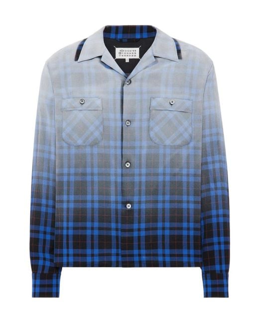 Maison Margiela Blue Checked Shirt With A Shaded Effect for men