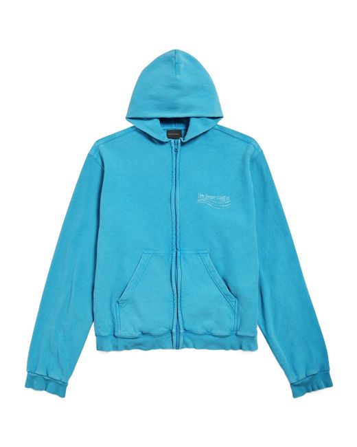 Balenciaga Blue Logo Detail Zip-Up Jacket