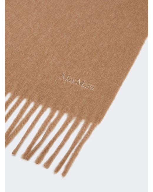 Max Mara Brown Logo Embroidered Fringed Scilli Scarf