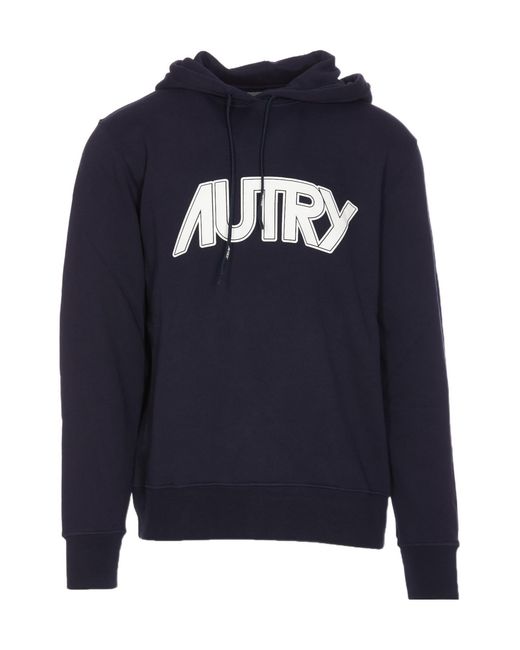 Autry Blue Logo-Printed Drawstring Hoodie for men