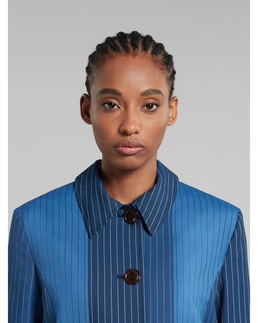 Marni Blue Pinstriped Shirt Jacket