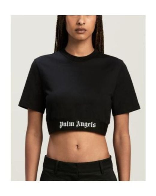 Palm Angels Black Logo Tape Cropped Top