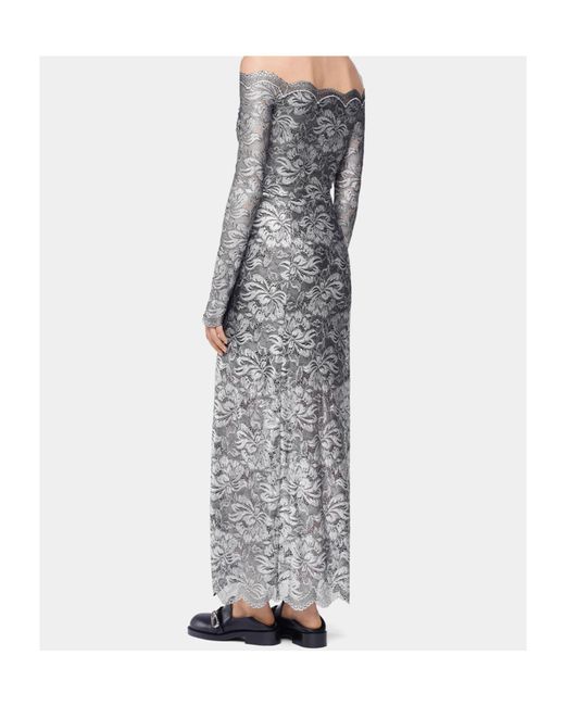 Rabanne Gray Off-Shoulder Laced Maxi Dress