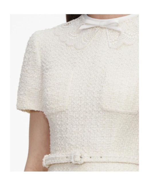 Self-Portrait Natural Bouclé-Knit Belted Midi Dress