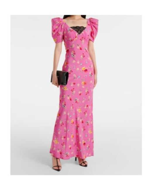 Rodarte Pink Lace-Trimmed Silk Maxi Dress