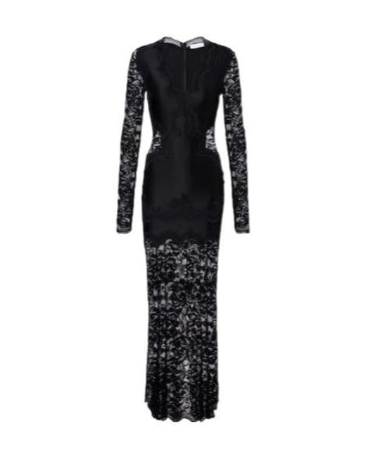 Rabanne Black Lace-Trimmed Jersey Maxi Dress