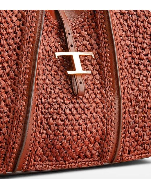Tod's Red Timeless Raffia Shoulder Bag