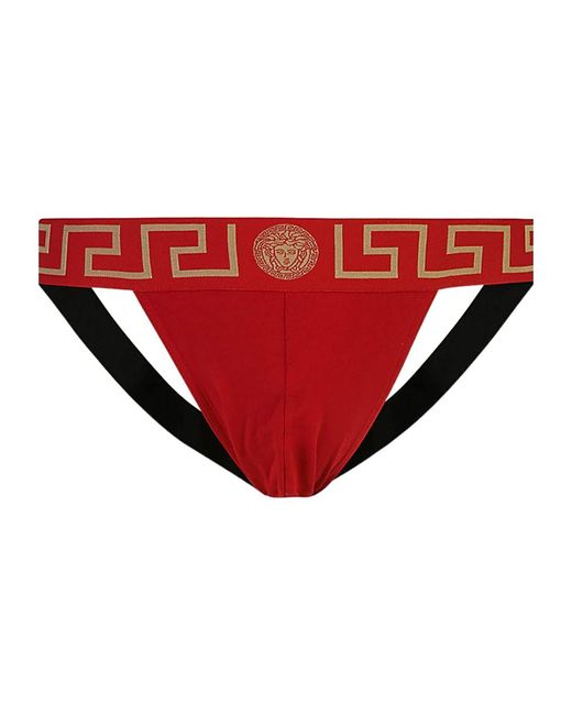 Versace Red Greca Border Stretched Jockstrap for men