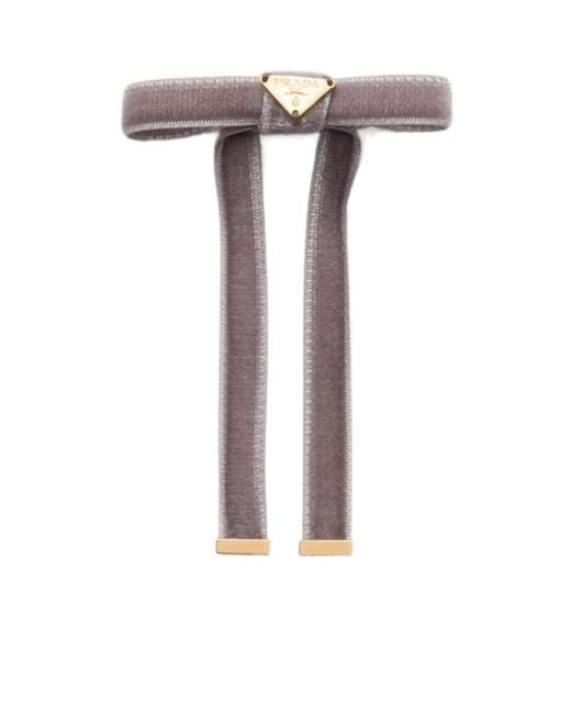 Prada White Logo Velvet Hair Clip