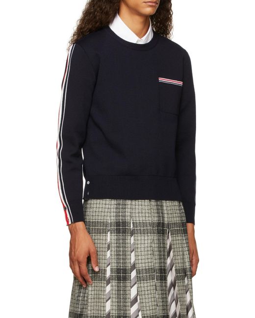Thom Browne Blue Signature Stripe Trim Jumper for men
