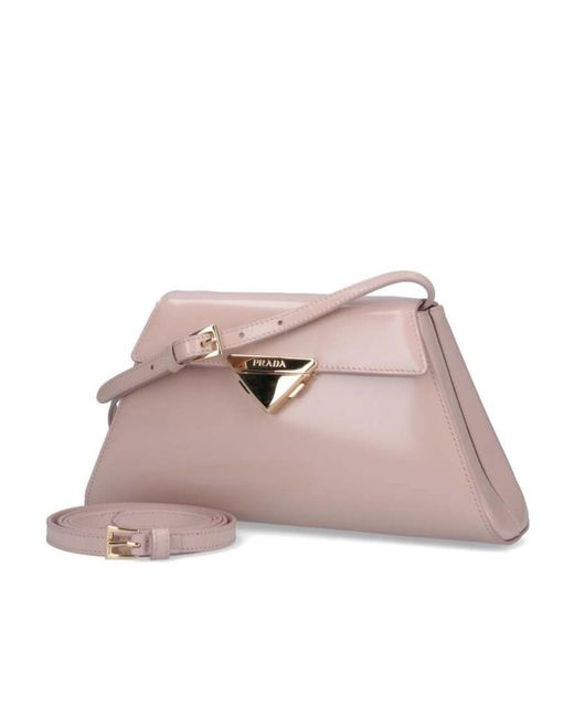 Prada Pink Logo-Buckle Leather Shoulder Bag