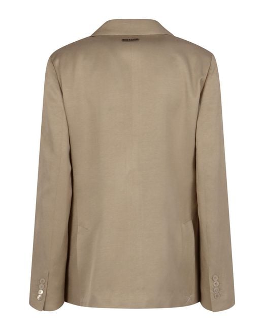 Peserico Natural Double-Breasted Peak-Lapel Blazer