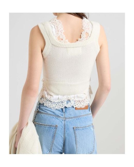 Ermanno Scervino White Layer-Effect Cashmere Top With Lace Details