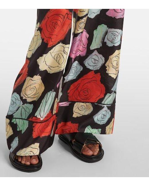 Marni Red Floral Silk Palazzo Pants