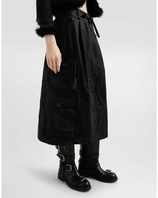Dolce & Gabbana Black Drawstring Midi Cargo Skirt