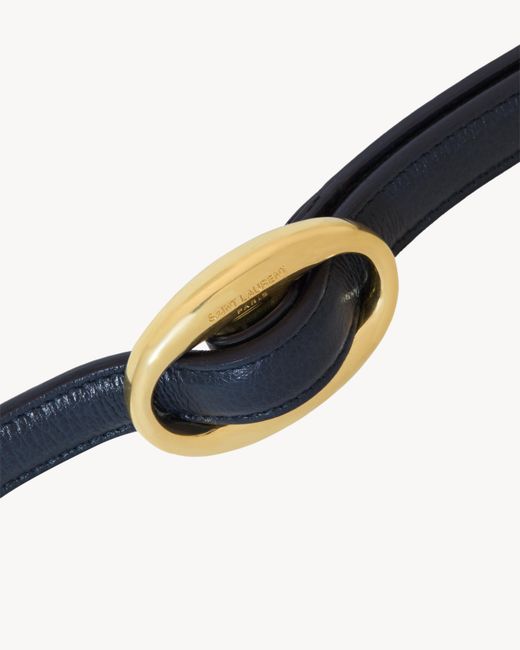Saint Laurent White Oval Buckle Thin Reversible Belt