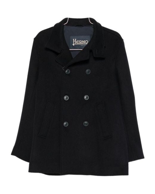 Herno Black Double-Breasted Coat for men